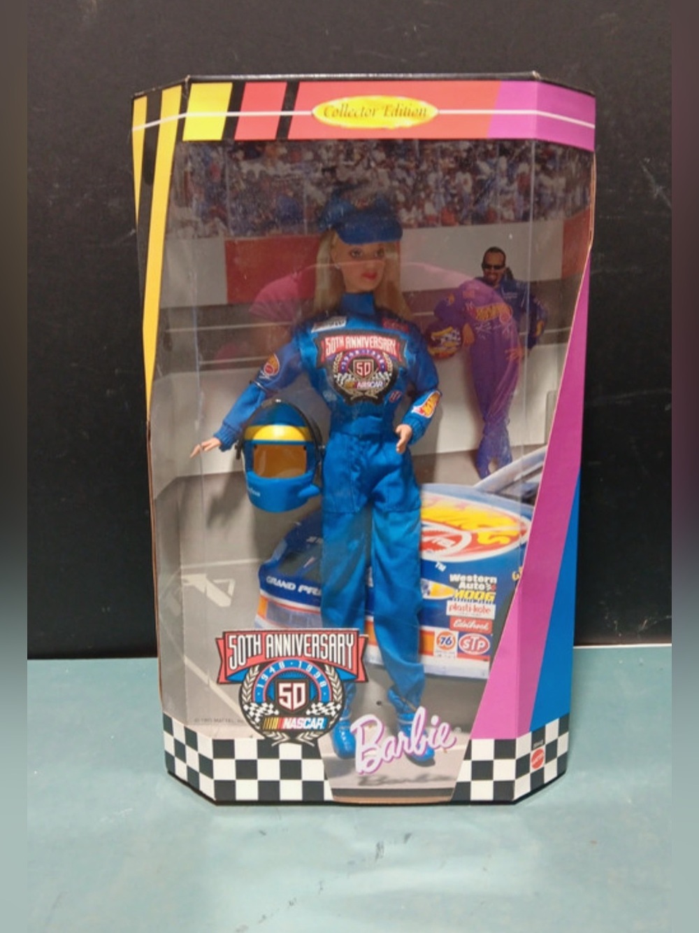 NEW IN BOX 1998 Barbie 50th Anniversary NASCAR Driver Doll - Blue Race Suit